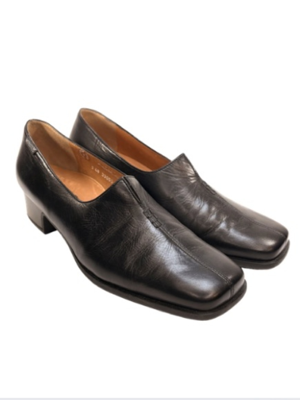 Mephisto Black Leather Heeled Loafers | 11